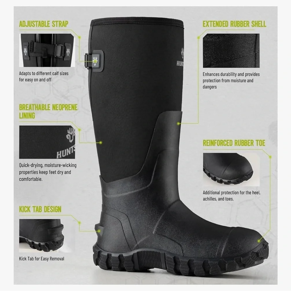 HUNTSEN Black Rubber Work Boots – men 9 narrow - Picture 4 of 4